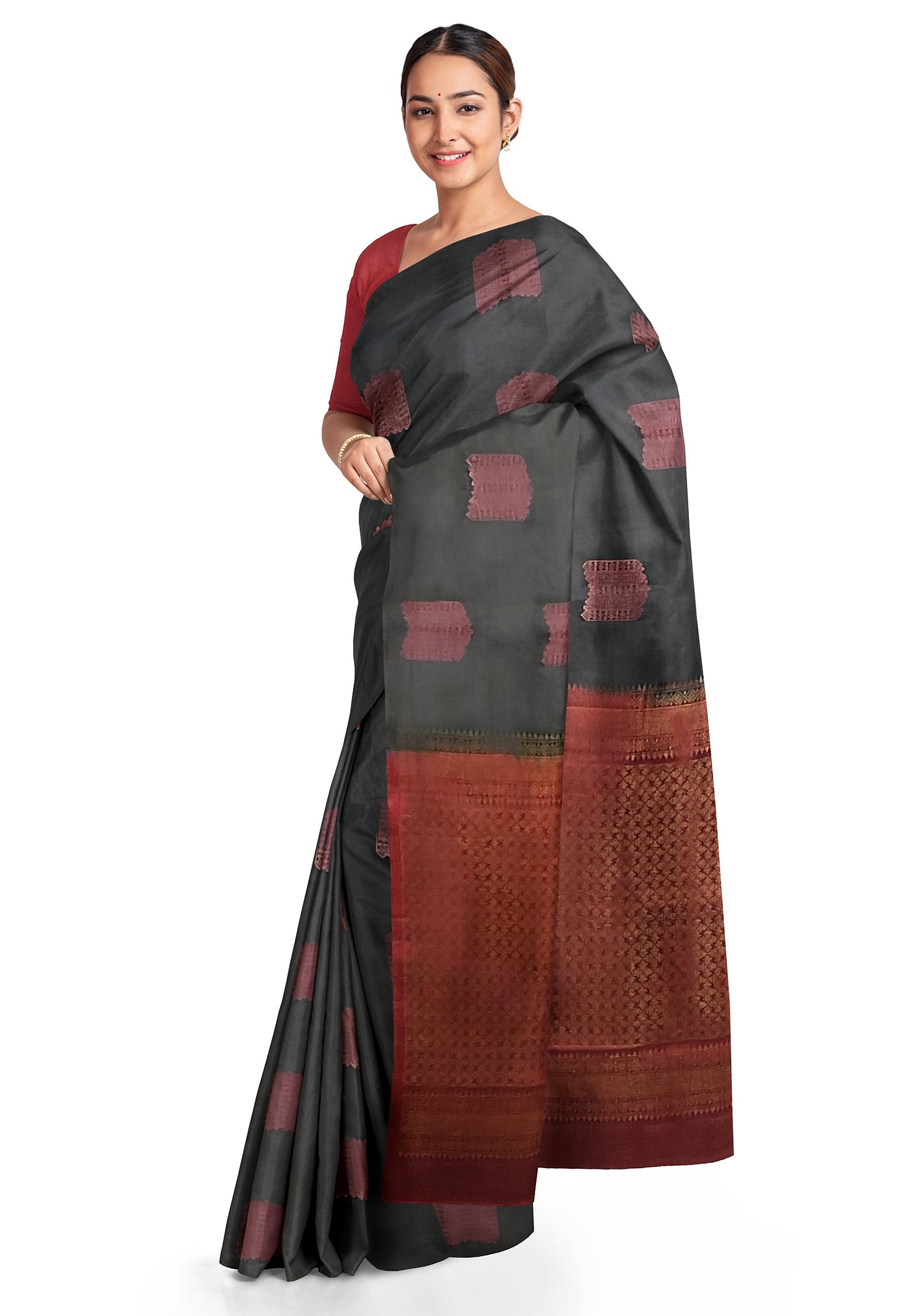 Greyish Black Pure Soft Silk Saree