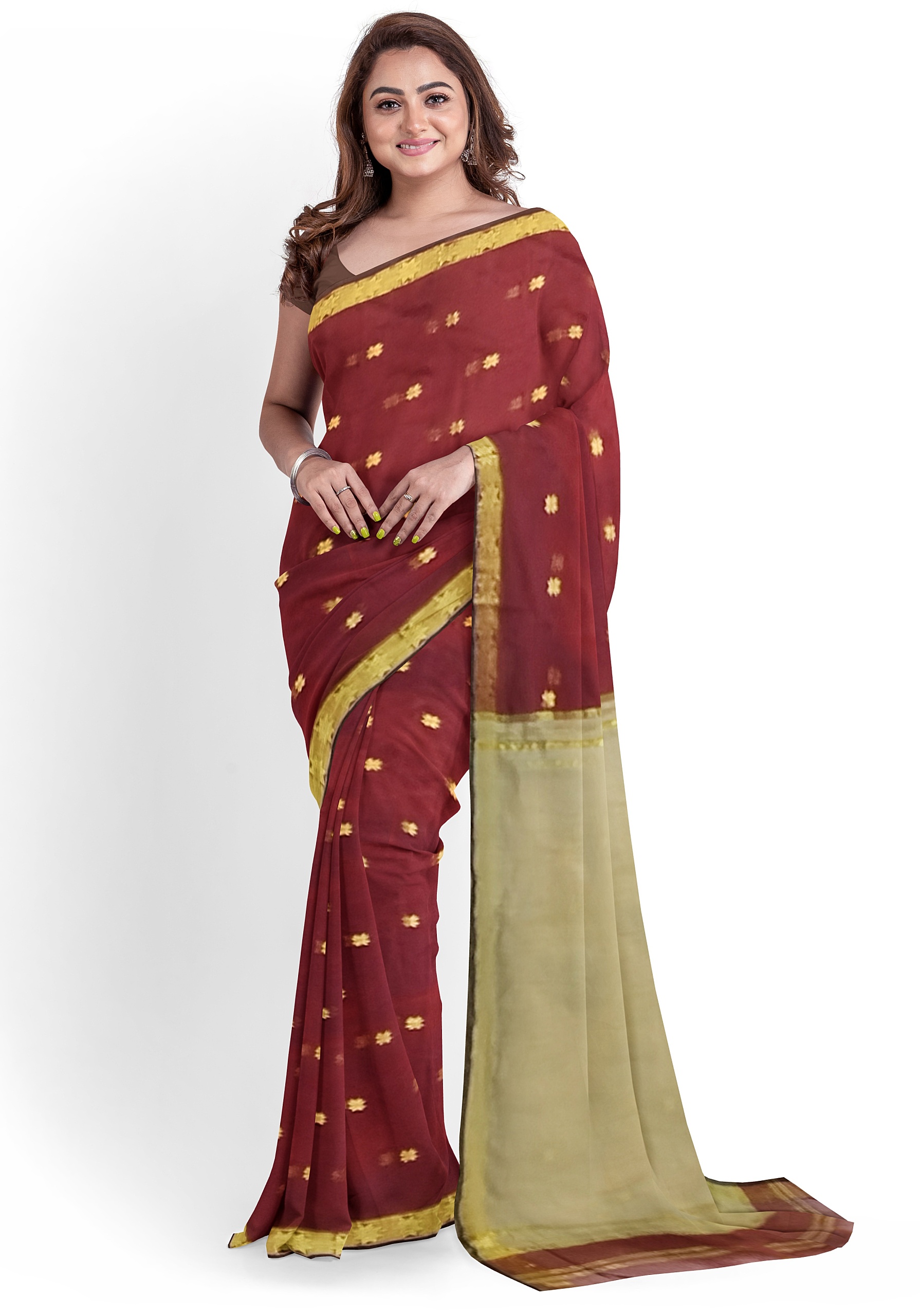 seymore Beige and Maroon Fancy Border Saree - (SUTRA-3607) in Surat at best  price by Seymore Print Pvt Ltd - Justdial